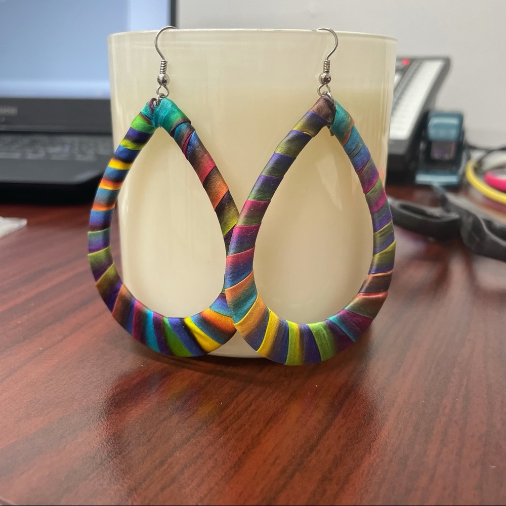 Colorful fabric dangle earrings